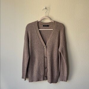 Knit Cardigan Sweater with long sleeves v neckline front buttons - color tan
